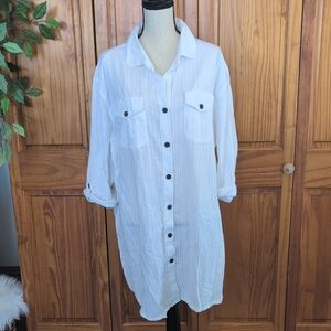 Wearabouts White Button Down Half Sleeve Shirt Dress 1X          C499